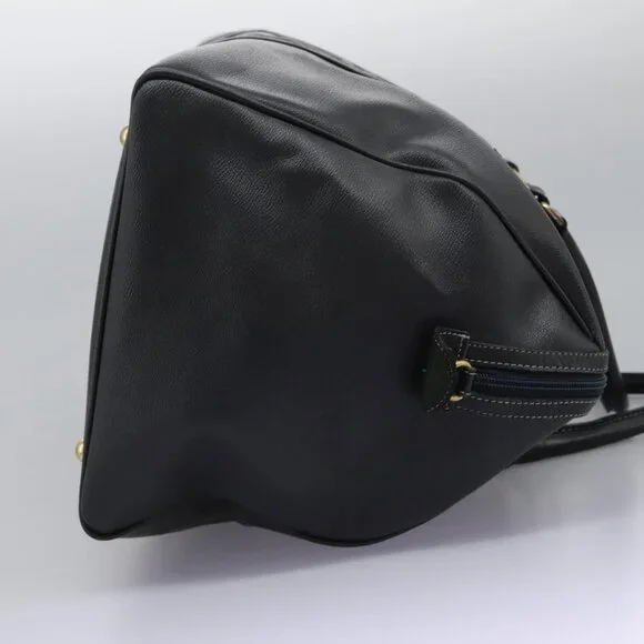 Burberrys Boston Bag Leather Navy Gold Auth ti2841